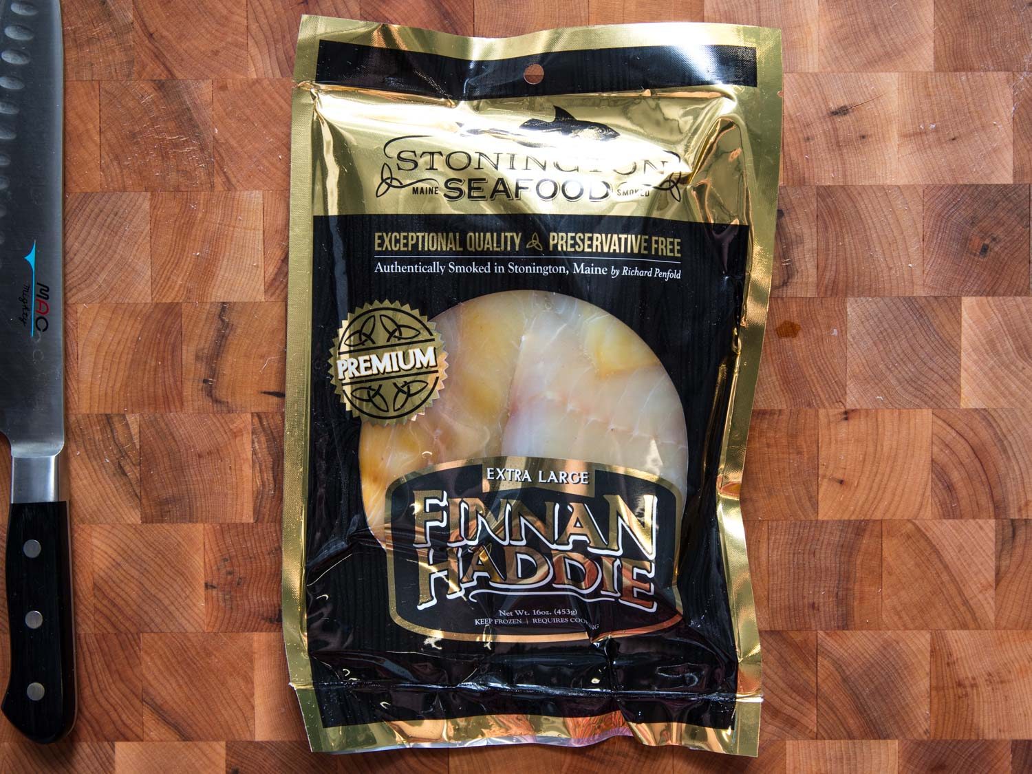 A package of finnan haddie (Scottish smoked haddock)