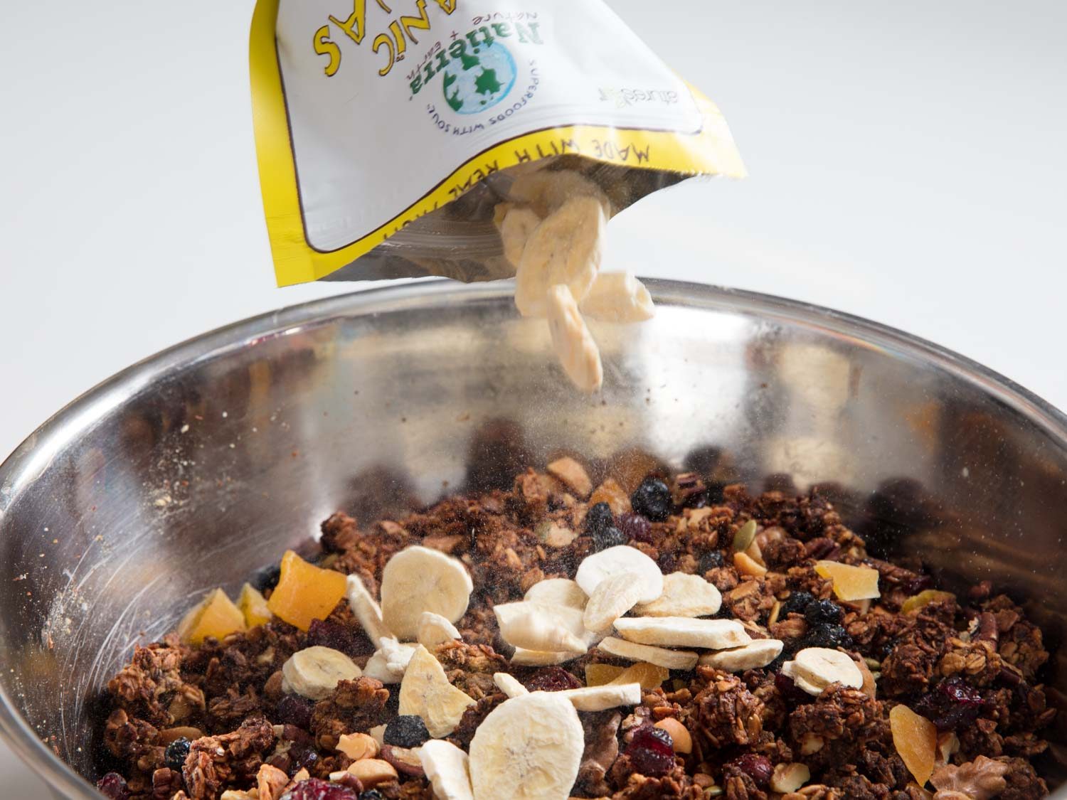 adding freeze-dried granola to the mix