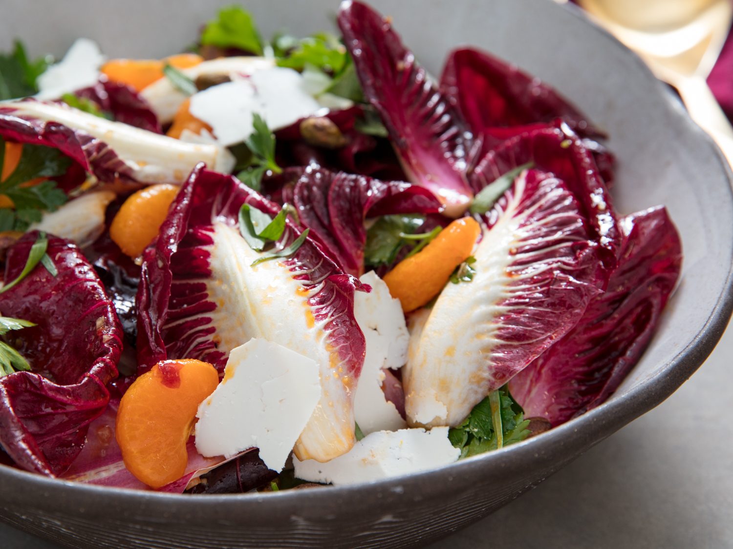 Close-up of finished radicchio salad