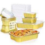 Reusable Aluminum Pans with Lids, 30 Pack Gold