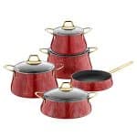 Amzheziyi Marble Red 9pcs Non- Stick Cookware Sets