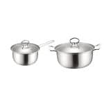 2 Pots 4 Pieces Set Stainless Steel Pot Frying Pan