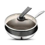 FENOKD Stainless Steel Stir-Fry Pan Saute Pan with