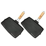 RAKUTE Square Frying Pan 2pcs Cast Iron Grill Pan